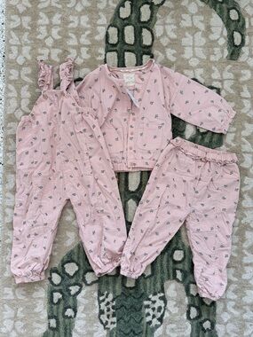2-3T Girls 100% Cotton Baby Mori Jacket, Pants, and Overalls | NWT and Like New